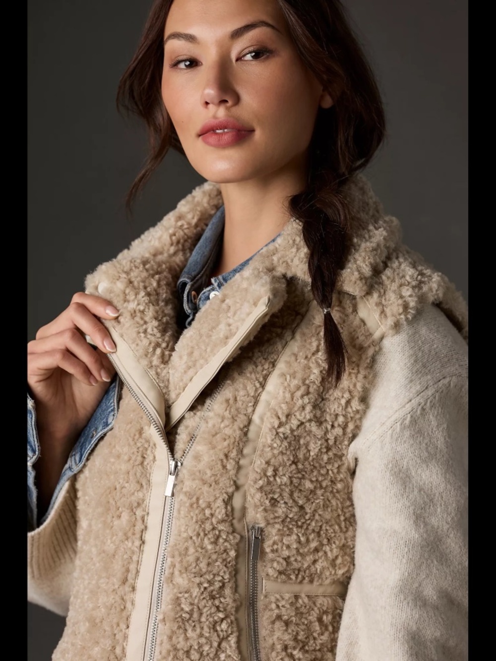 Anthropologie Zippered Faux Fur Teddy Sherpa Vest